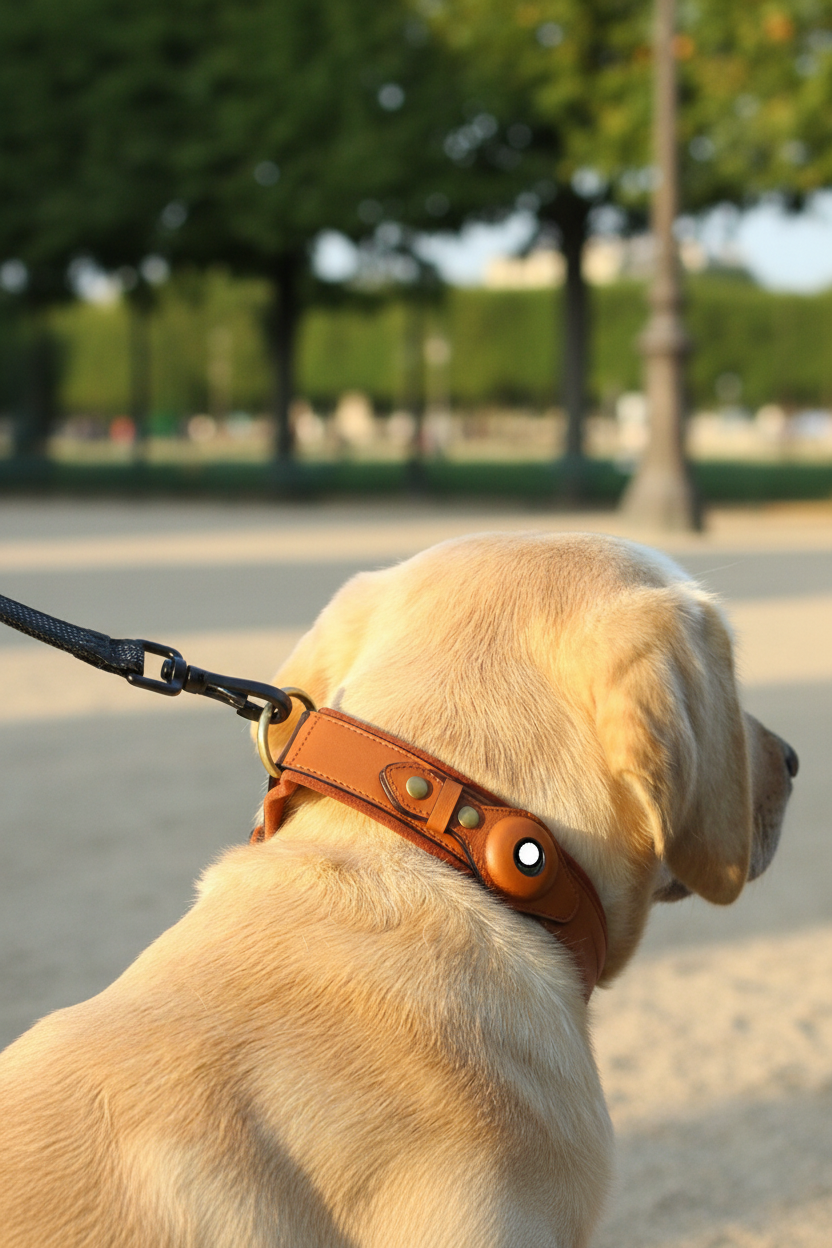 Collier Cuir AirTag Camel — Duchesse Paris Lifestyle