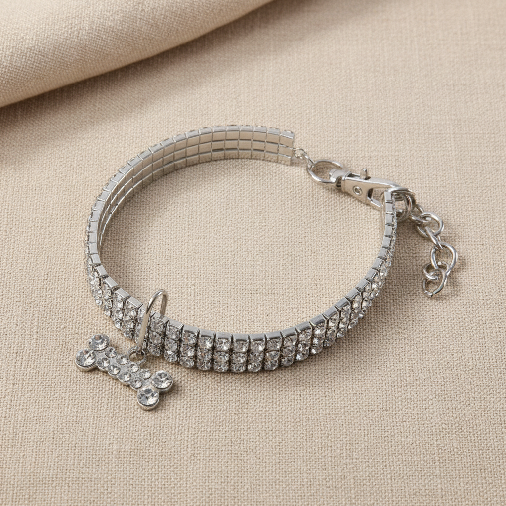 Lay flat — Le Collier Cristal Argenté fond beige