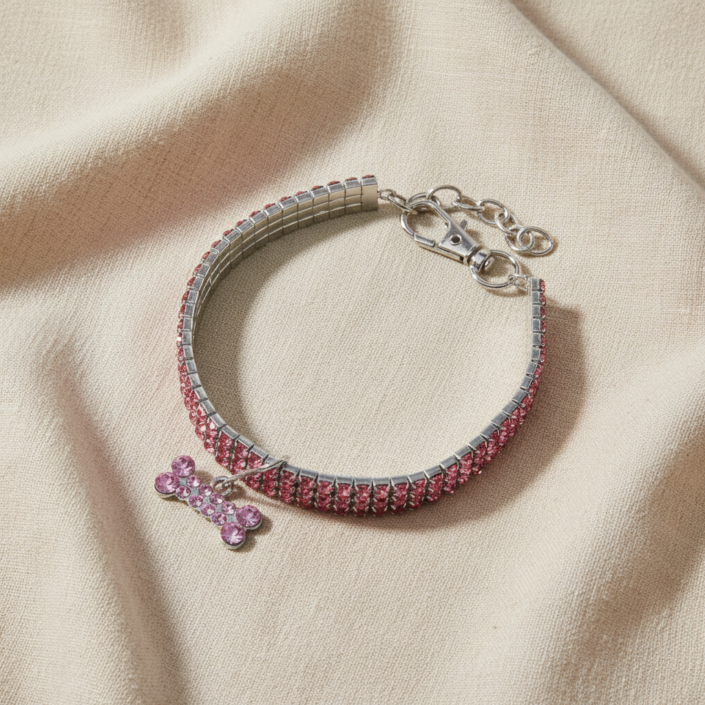 Lay flat — Le Collier Cristal Rose fond beige